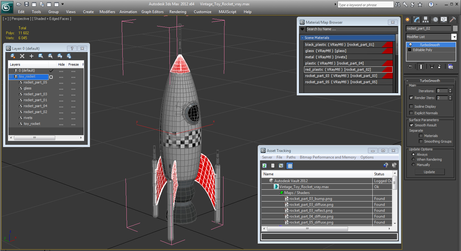 3D Vintage Toy Rocket model