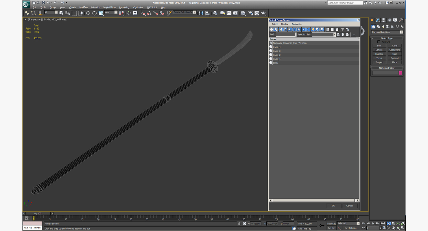 Naginata Japanese Pole Weapon 3D model
