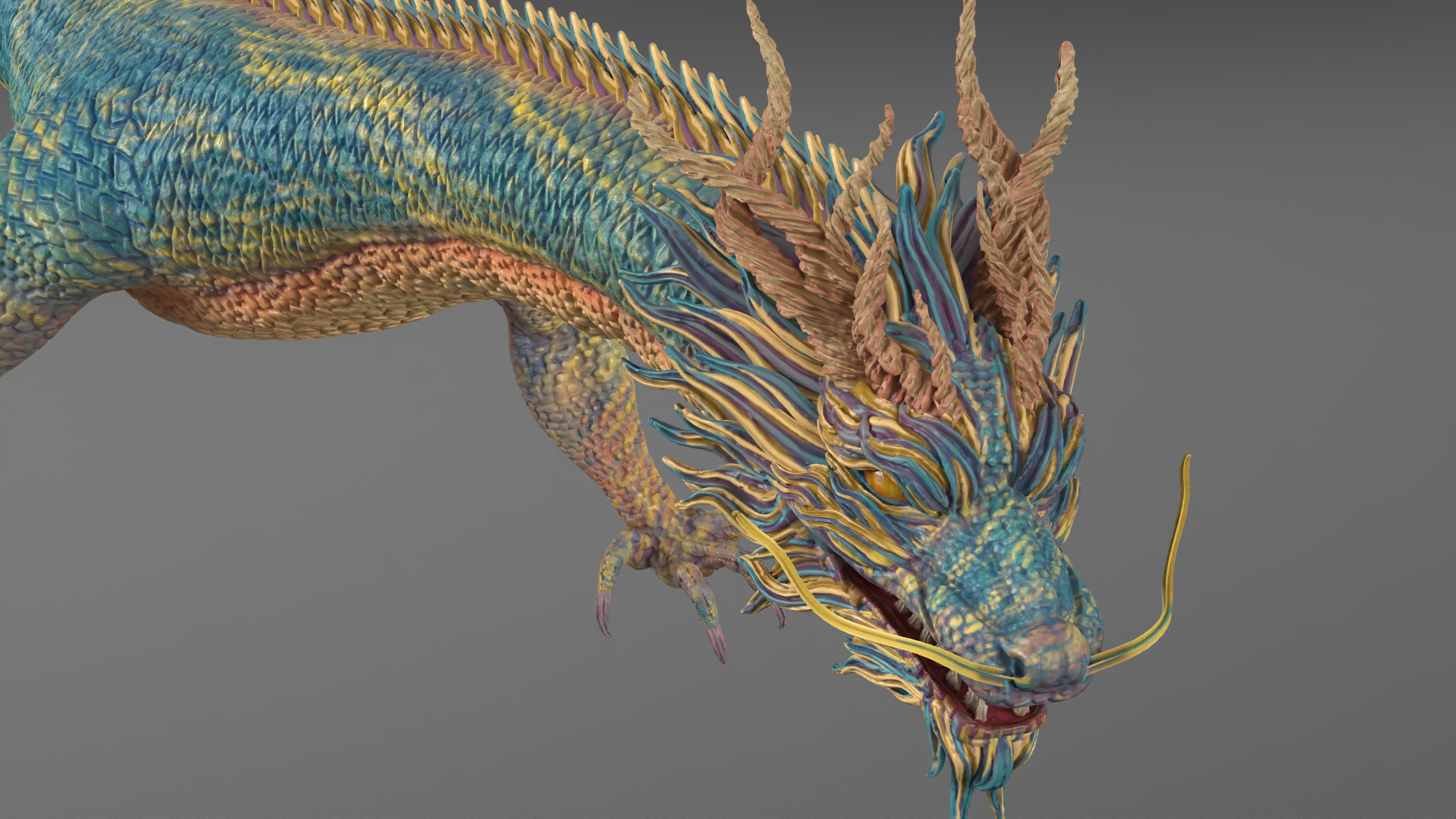 3D Chinese Mythical Dragon Blue model