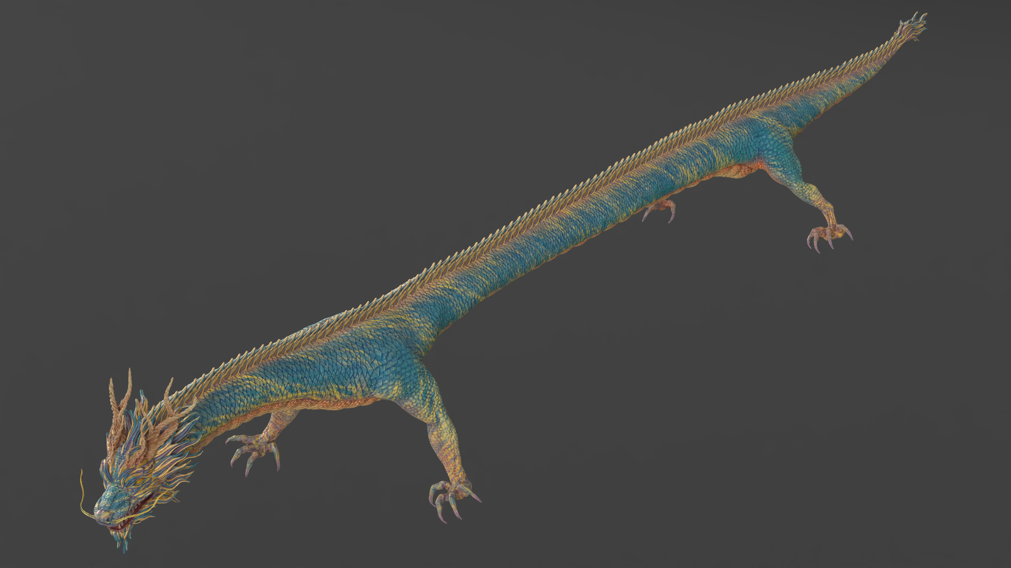3D Chinese Mythical Dragon Blue model