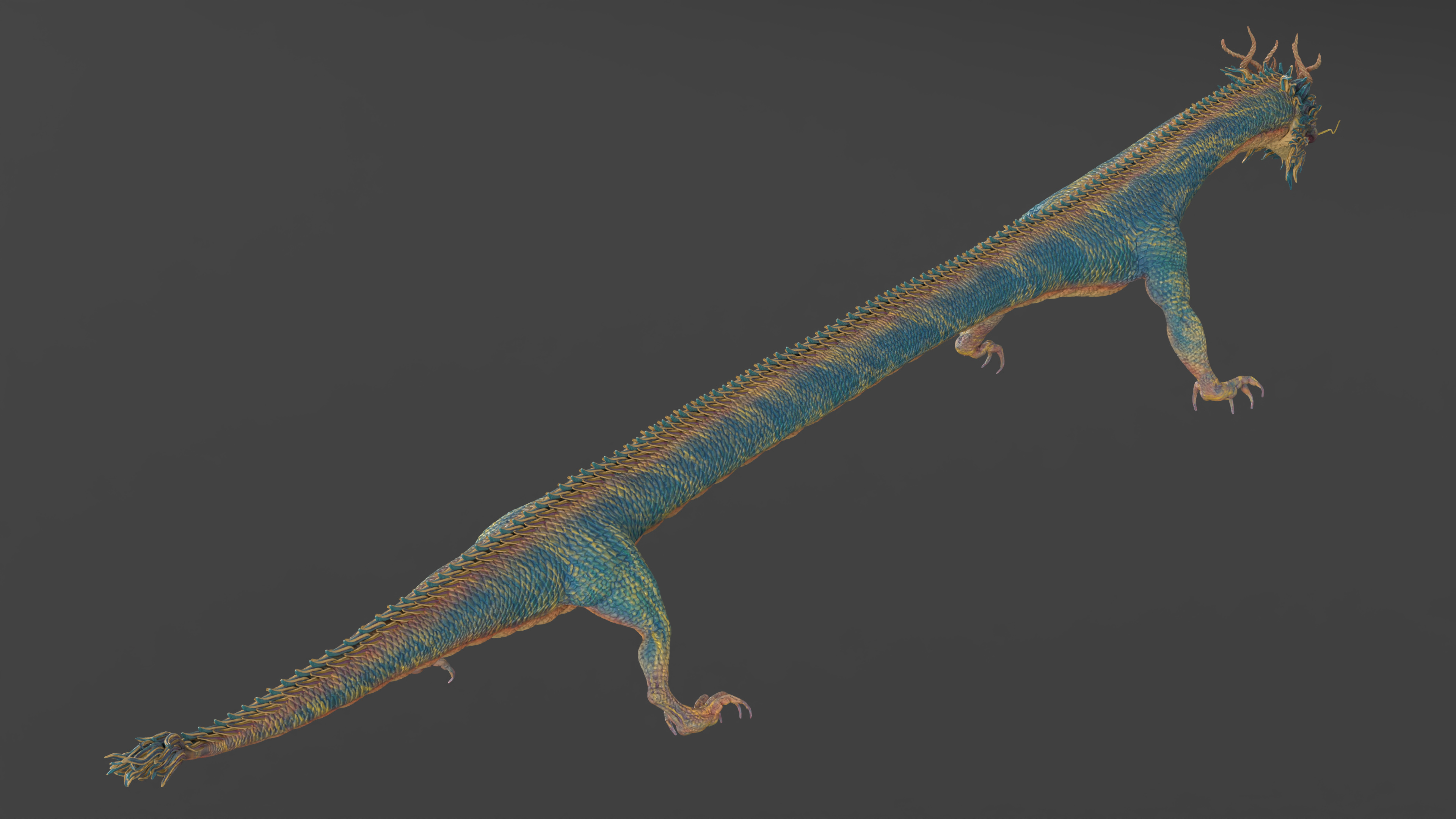 3D Chinese Mythical Dragon Blue model
