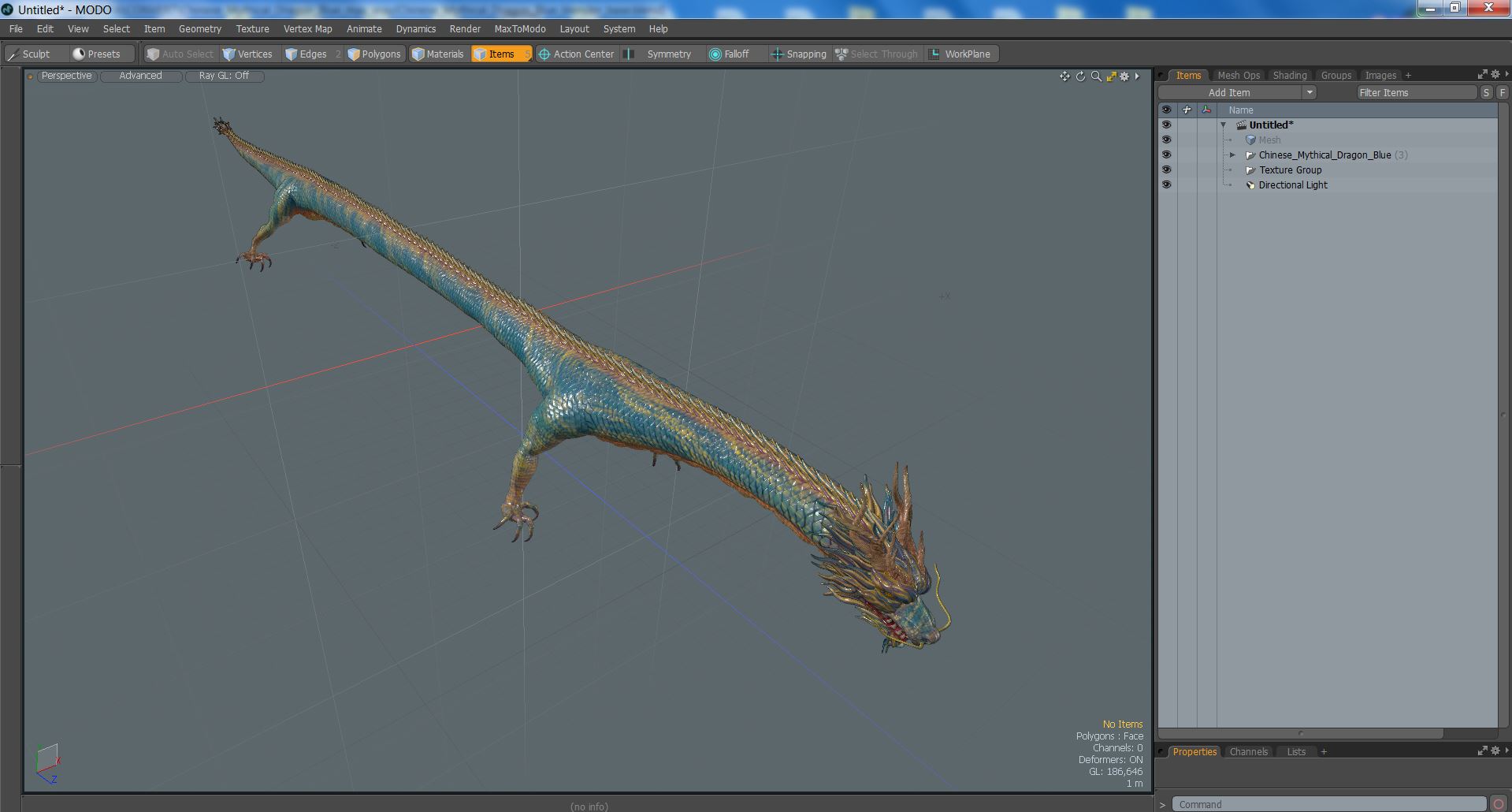 3D Chinese Mythical Dragon Blue model