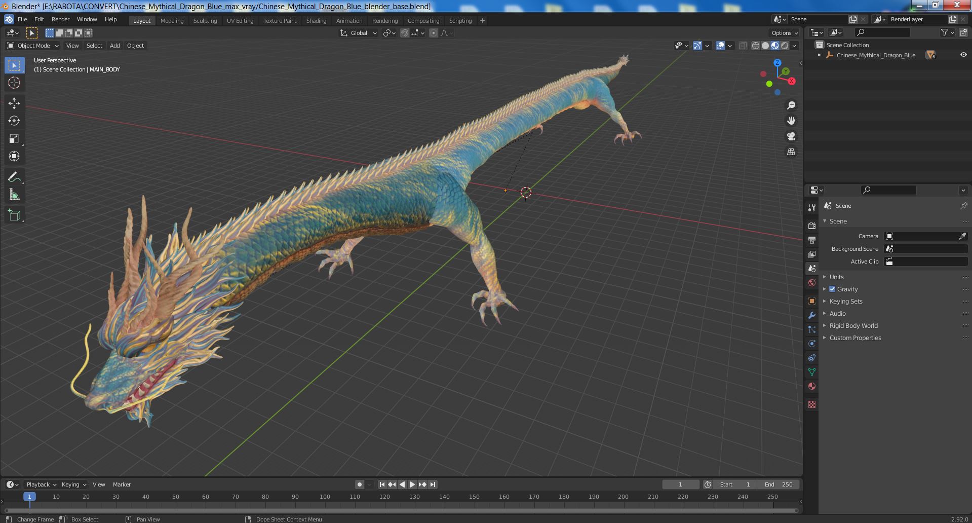 3D Chinese Mythical Dragon Blue model