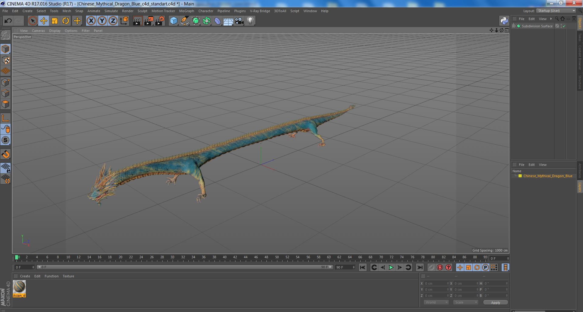 3D Chinese Mythical Dragon Blue model