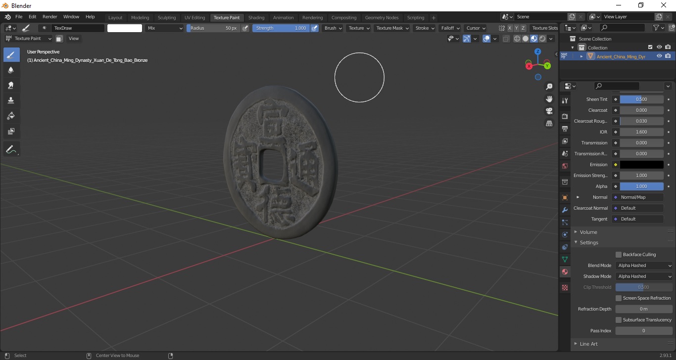 3D model Ancient China Ming Dynasty Xuan De Tong Bao Bronze