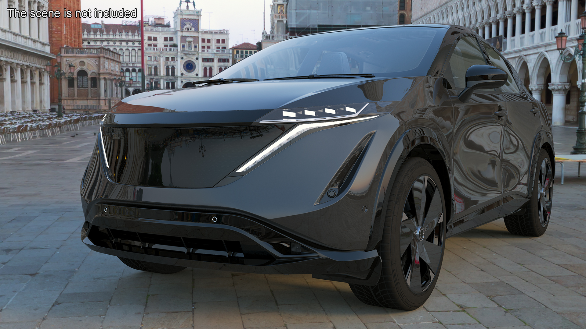 Concept Black Electric SUV Lights On Rigged for Cinema 4D 3D