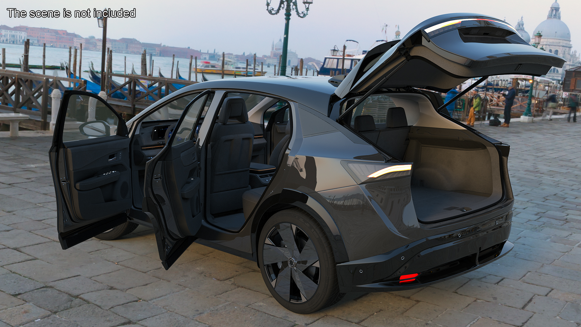 Concept Black Electric SUV Lights On Rigged for Cinema 4D 3D