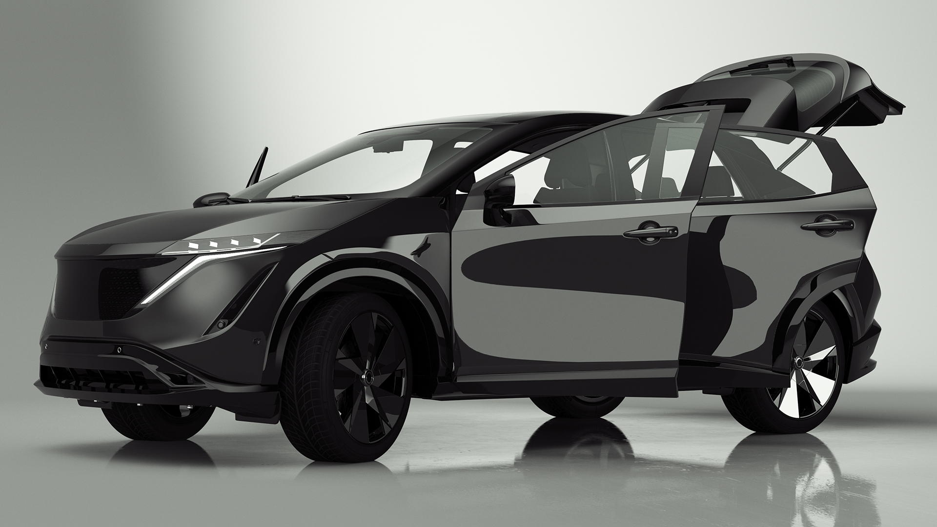Concept Black Electric SUV Lights On Rigged for Cinema 4D 3D