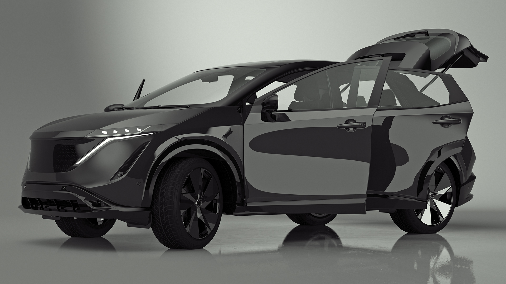 Concept Black Electric SUV Lights On Rigged for Cinema 4D 3D