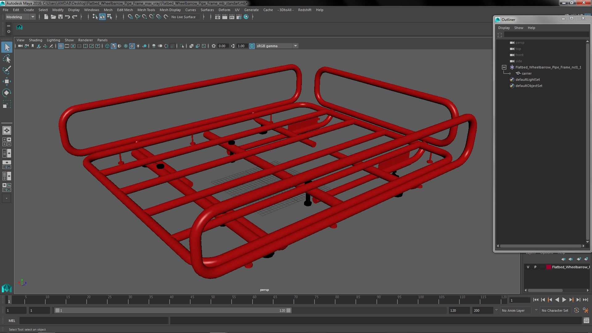 3D model Flatbed Wheelbarrow Pipe Frame