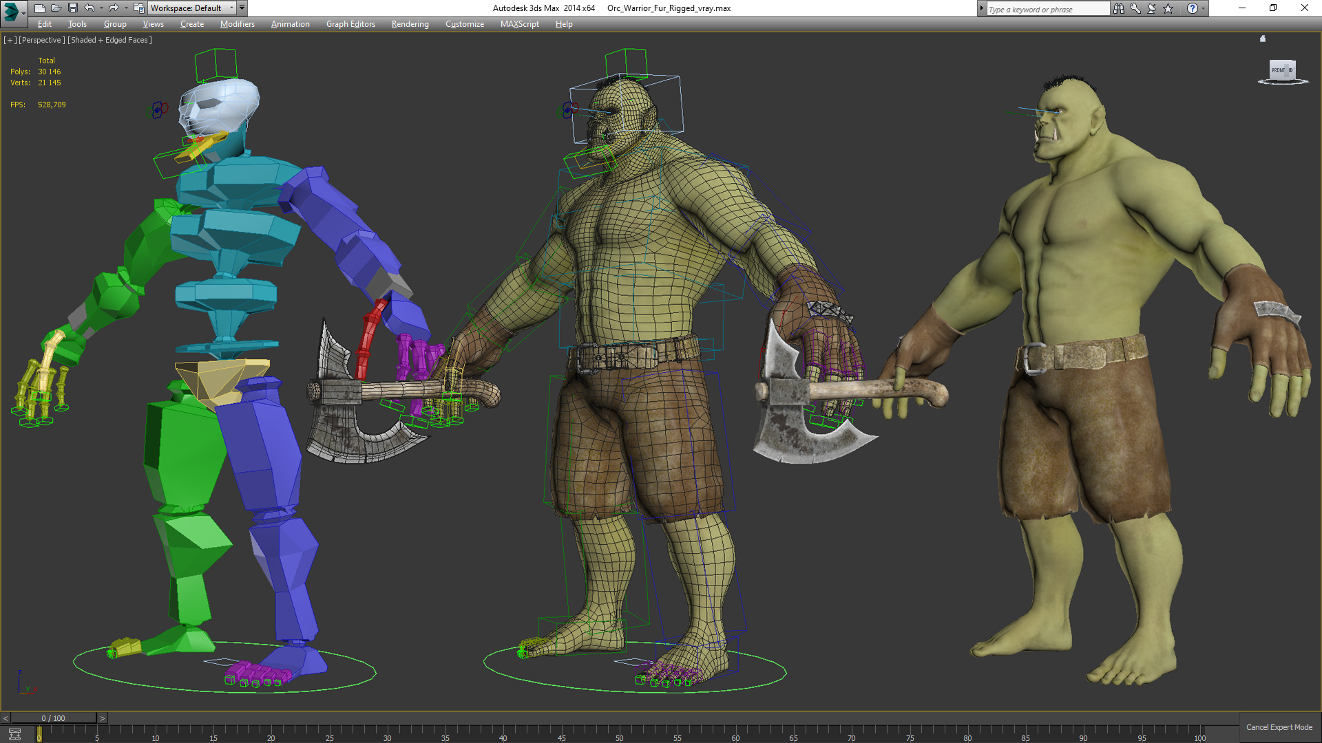 Orc Warrior Fur Rigged 3D