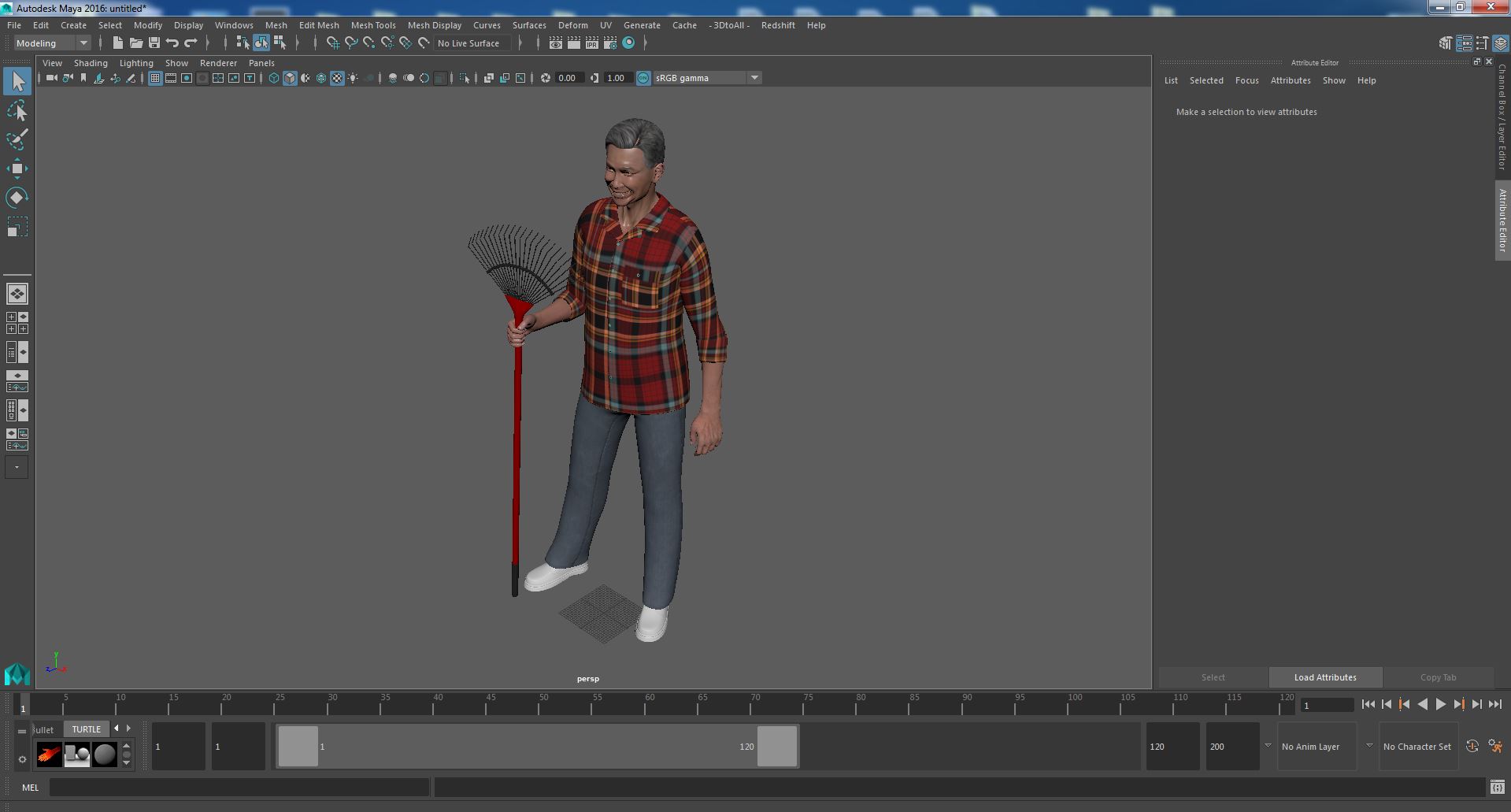 3D model Chinese Grandpa with Rake