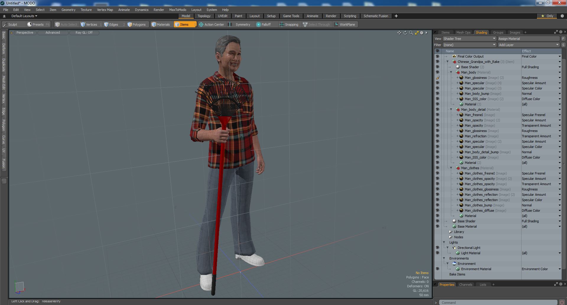 3D model Chinese Grandpa with Rake