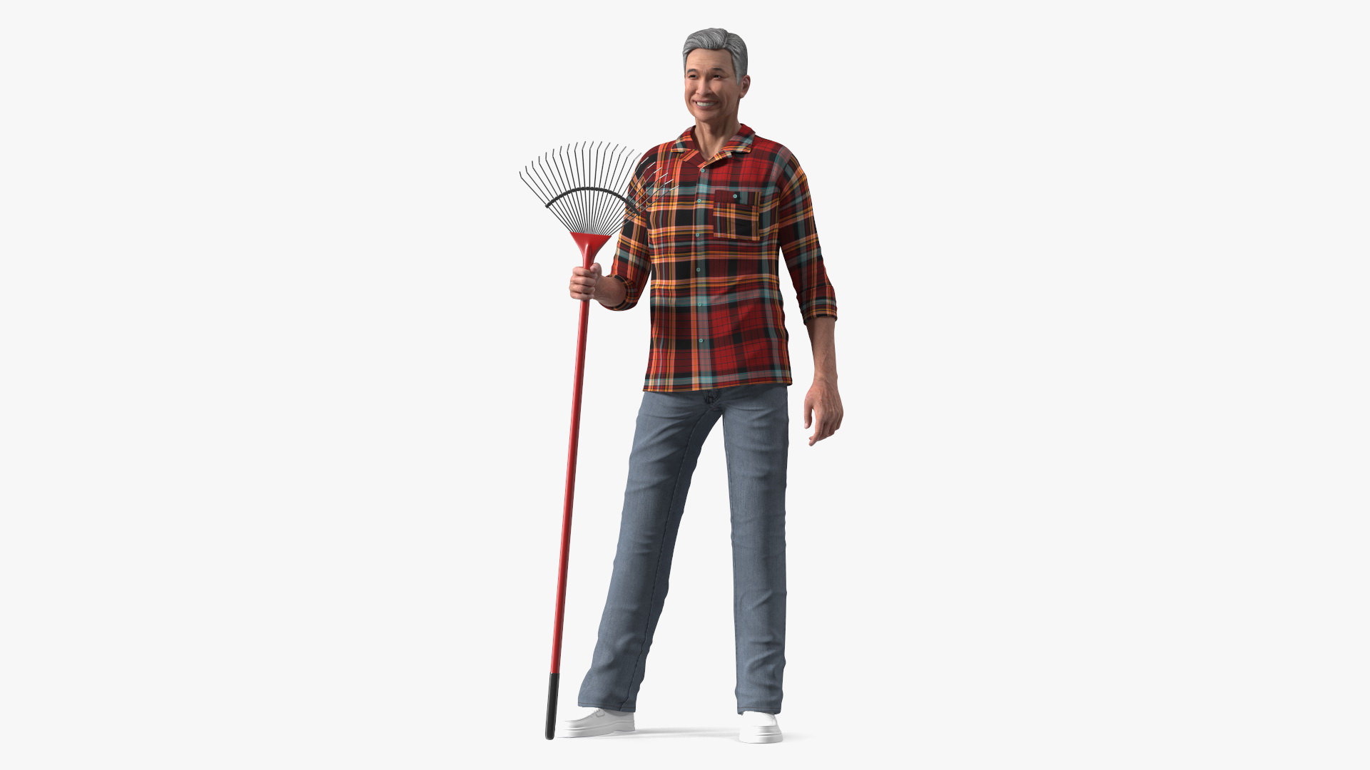 3D model Chinese Grandpa with Rake