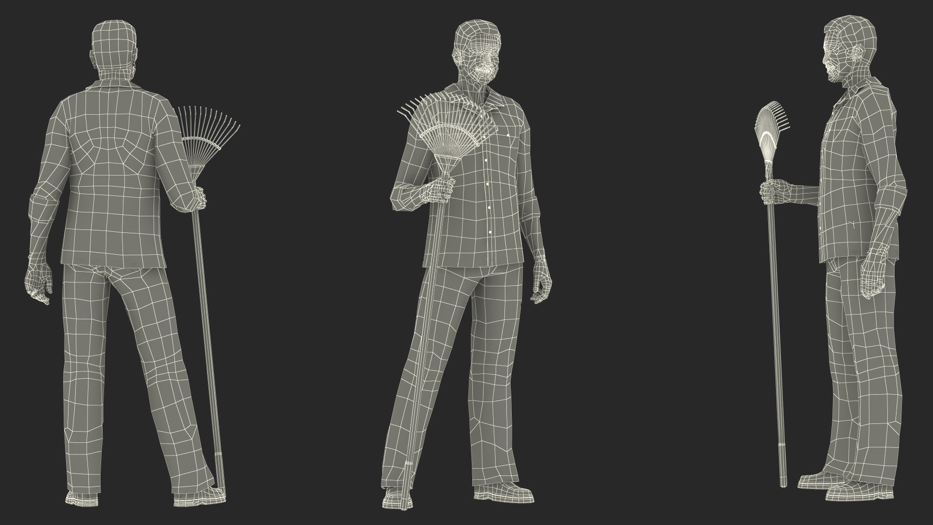 3D model Chinese Grandpa with Rake