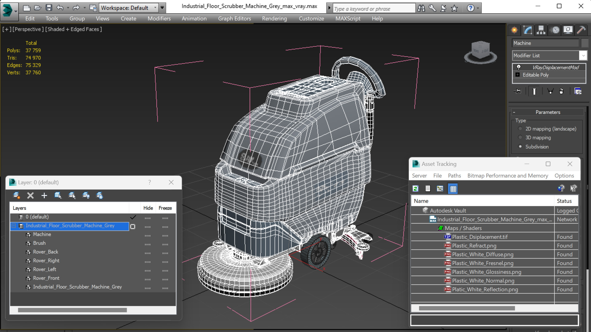 3D Industrial Floor Scrubber Machine Grey model