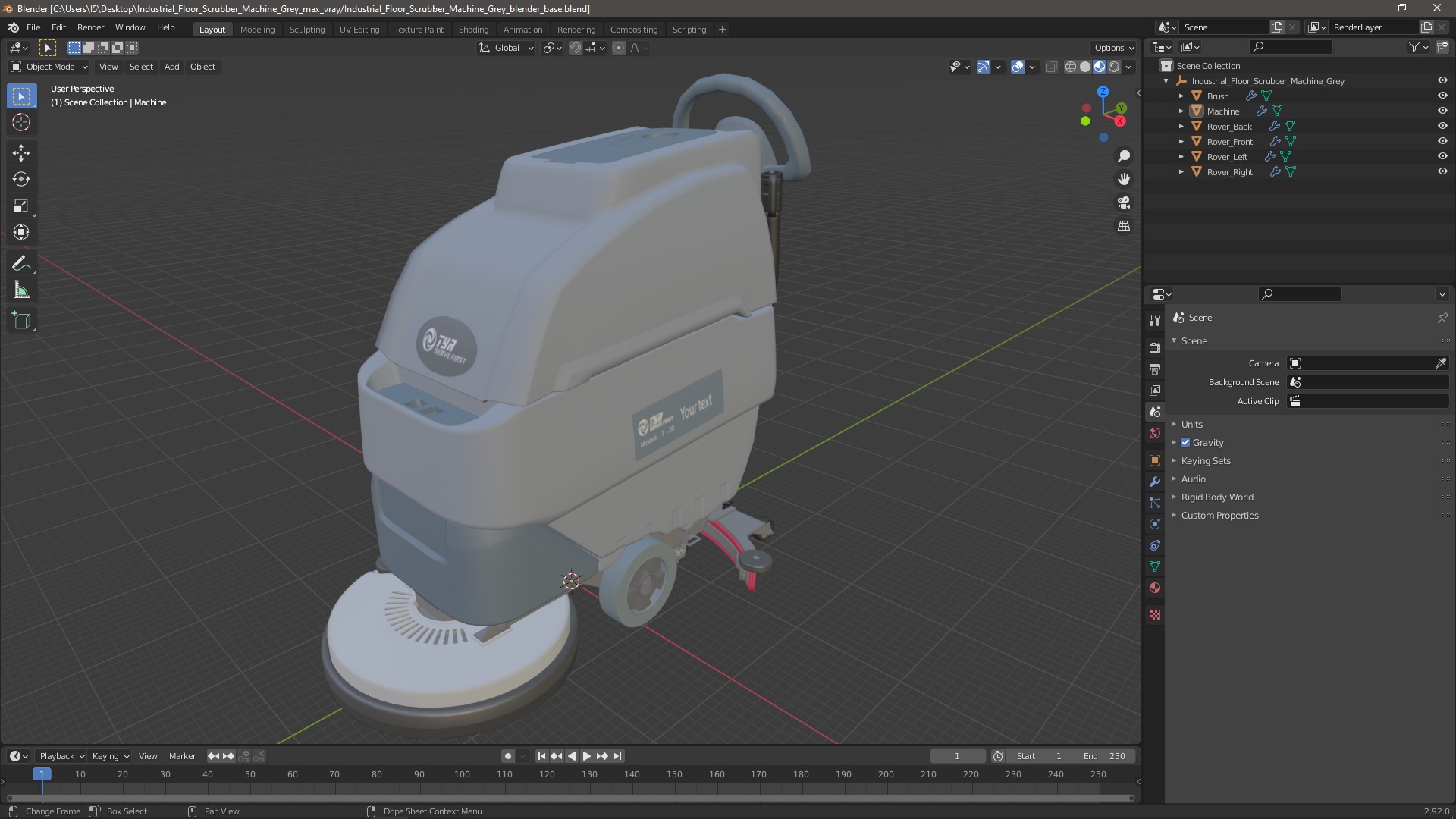 3D Industrial Floor Scrubber Machine Grey model