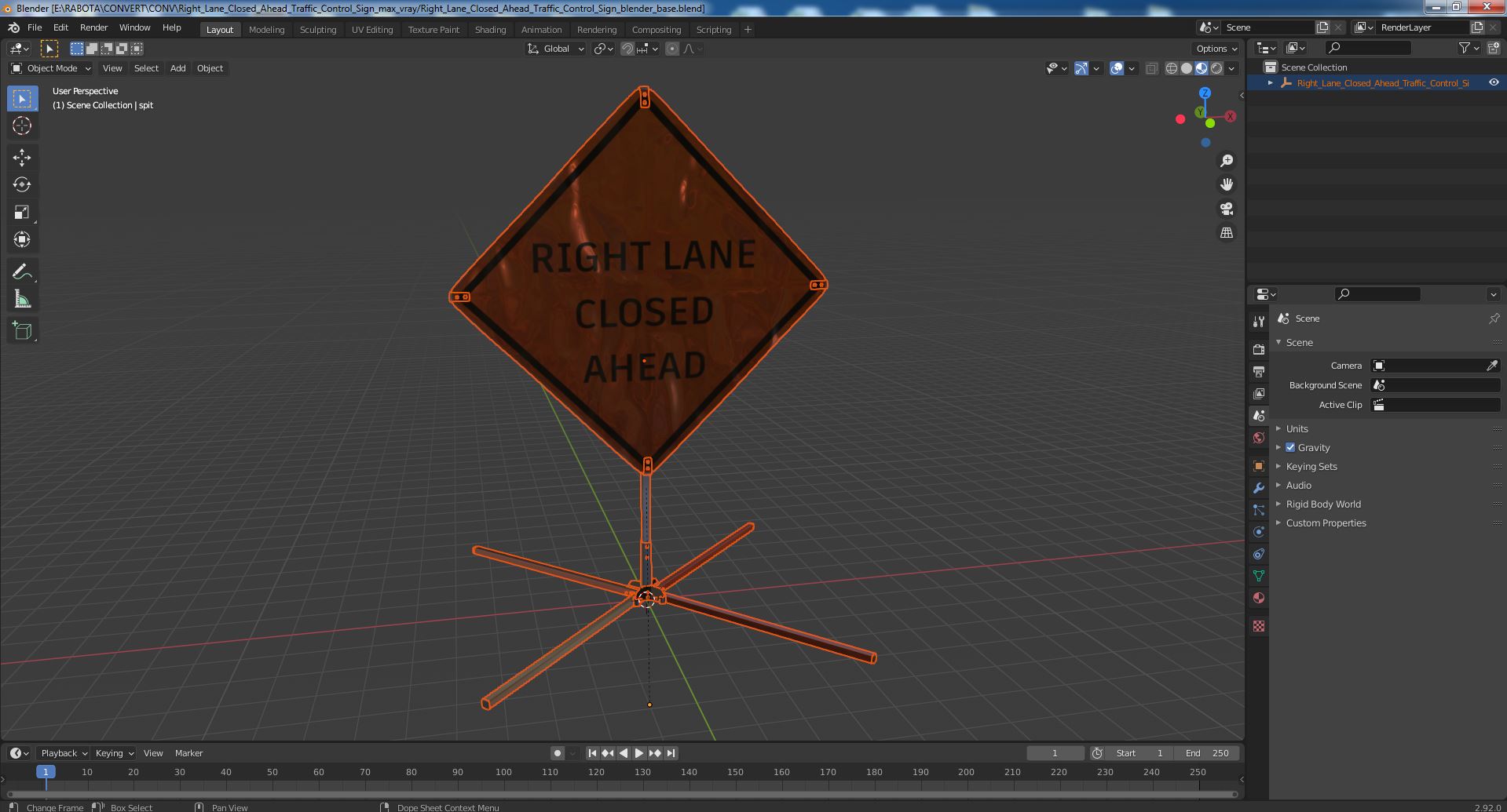 Right Lane Closed Ahead Traffic Control Sign 3D model