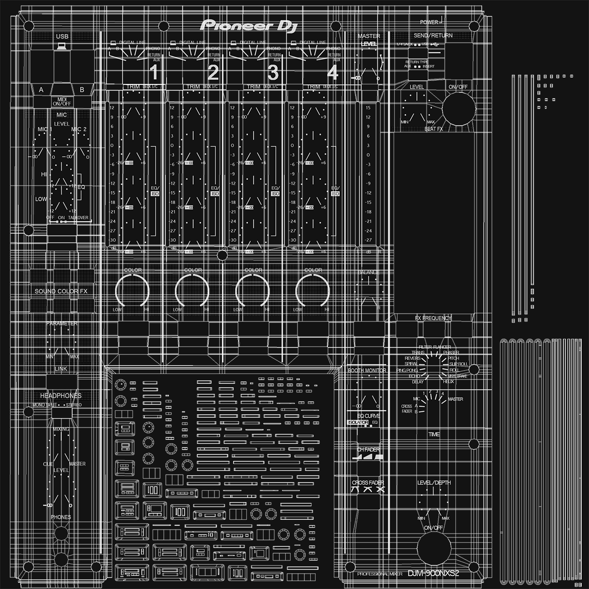 3D Professional DJ Mixer Pioneer DJM 900NXS2