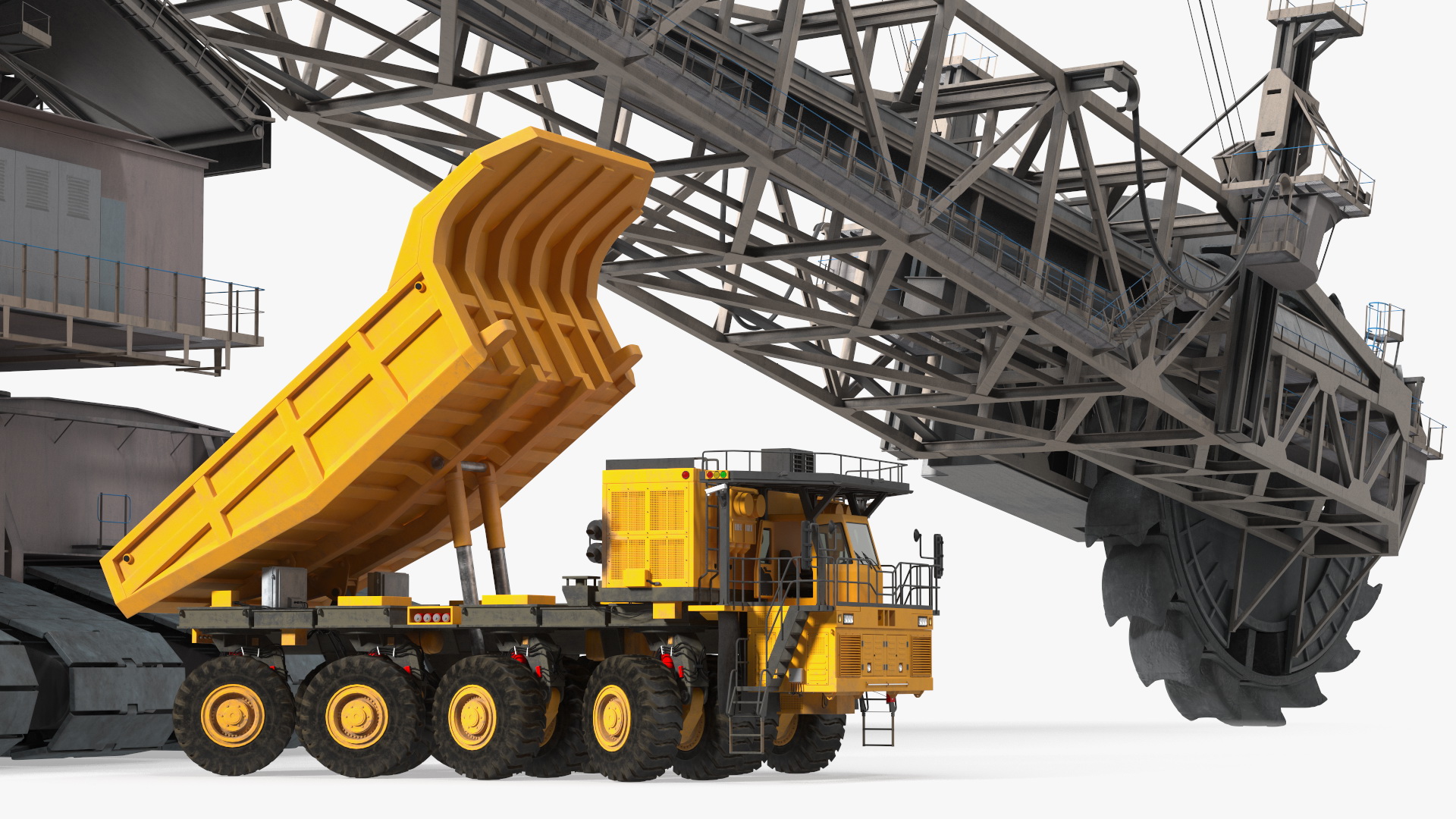 3D model Mining Multi Bucket Wheel Excavator with Mining Truck Rigged