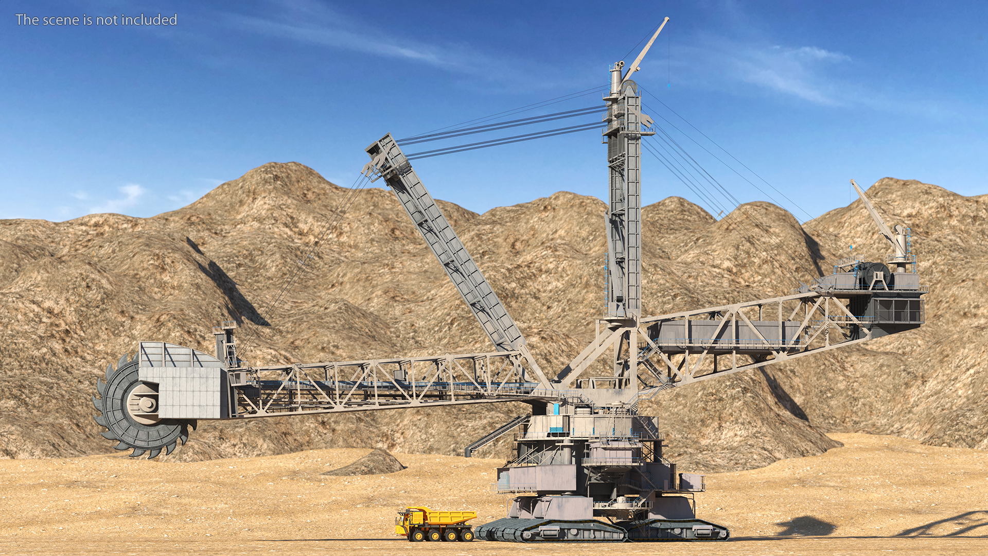 3D model Mining Multi Bucket Wheel Excavator with Mining Truck Rigged