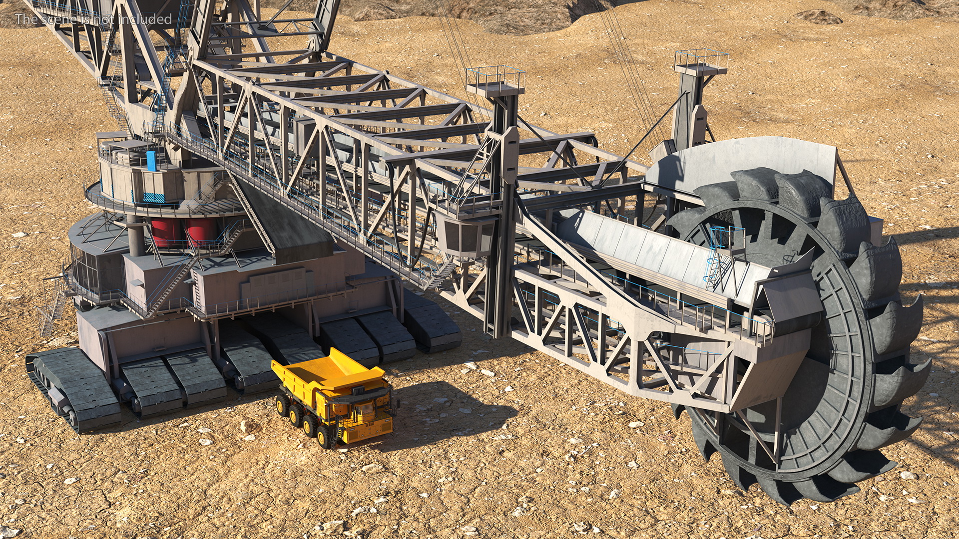 3D model Mining Multi Bucket Wheel Excavator with Mining Truck Rigged
