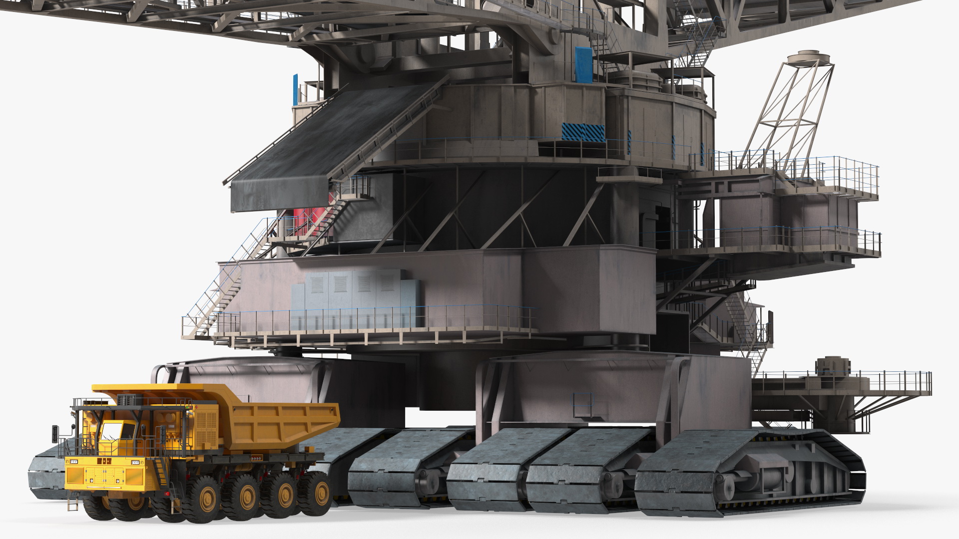 3D model Mining Multi Bucket Wheel Excavator with Mining Truck Rigged