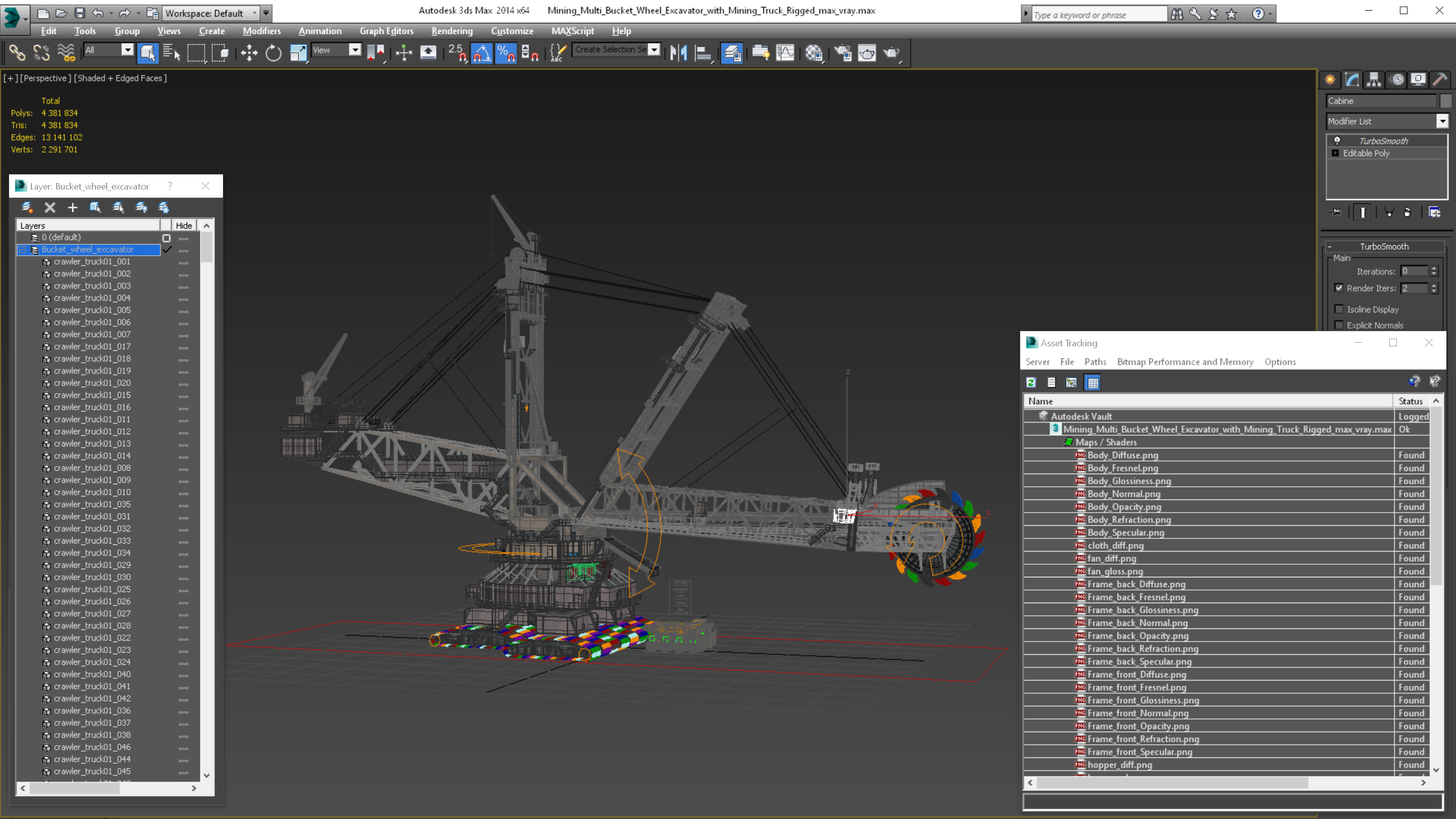 3D model Mining Multi Bucket Wheel Excavator with Mining Truck Rigged