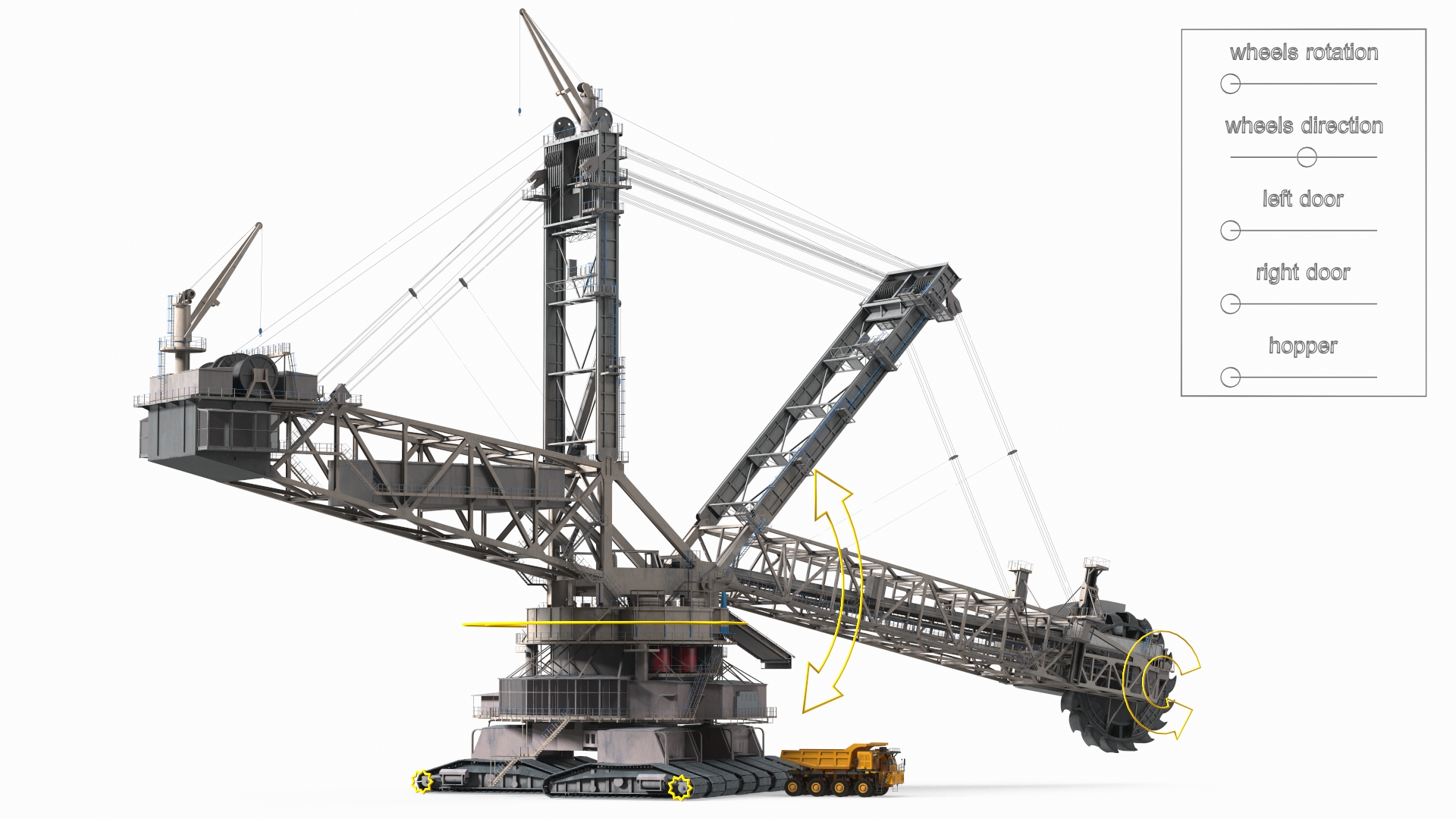 3D model Mining Multi Bucket Wheel Excavator with Mining Truck Rigged