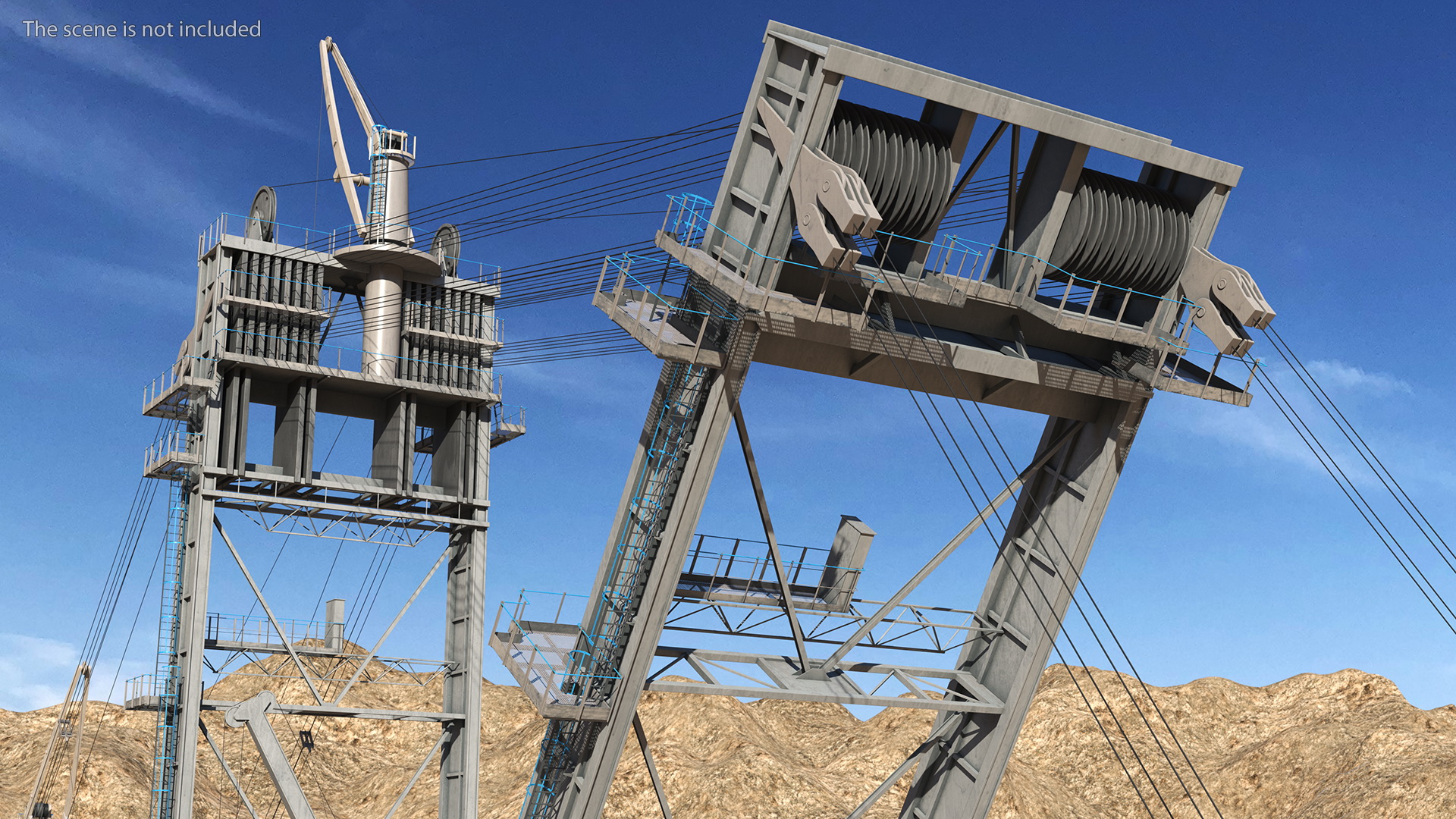 3D model Mining Multi Bucket Wheel Excavator with Mining Truck Rigged