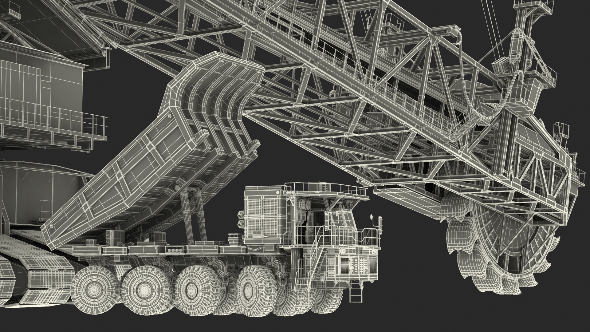 3D model Mining Multi Bucket Wheel Excavator with Mining Truck Rigged