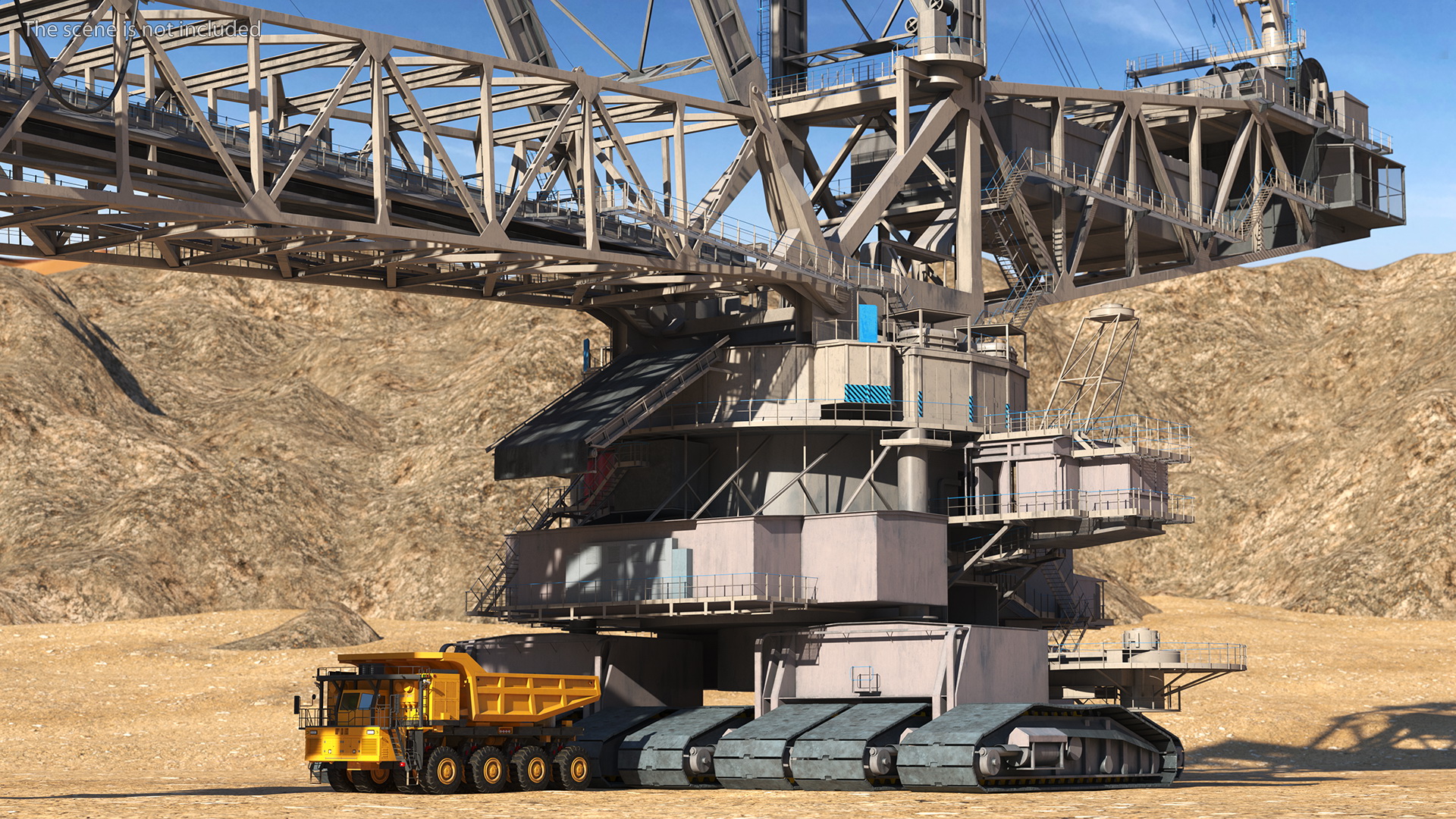 3D model Mining Multi Bucket Wheel Excavator with Mining Truck Rigged