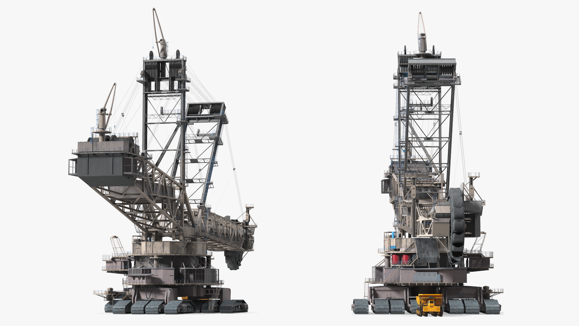 3D model Mining Multi Bucket Wheel Excavator with Mining Truck Rigged