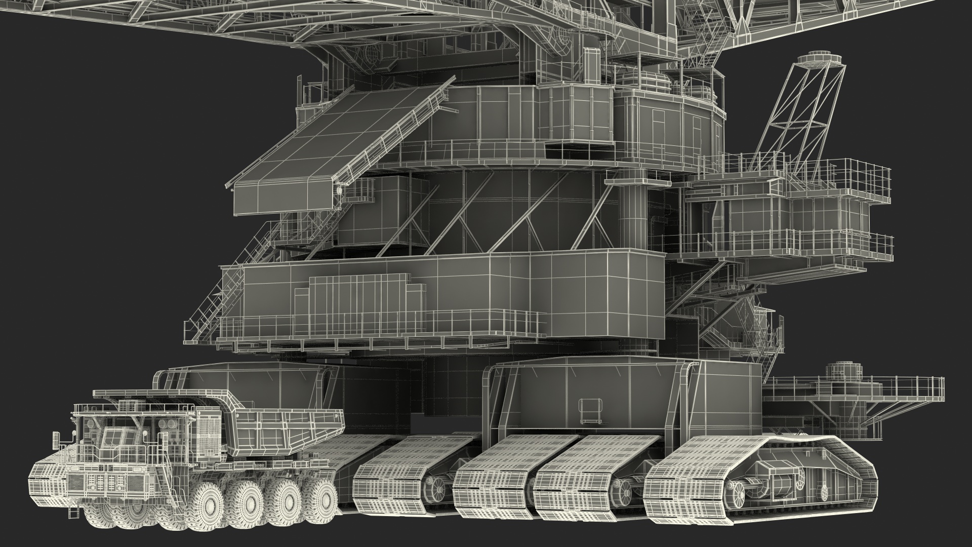 3D model Mining Multi Bucket Wheel Excavator with Mining Truck Rigged