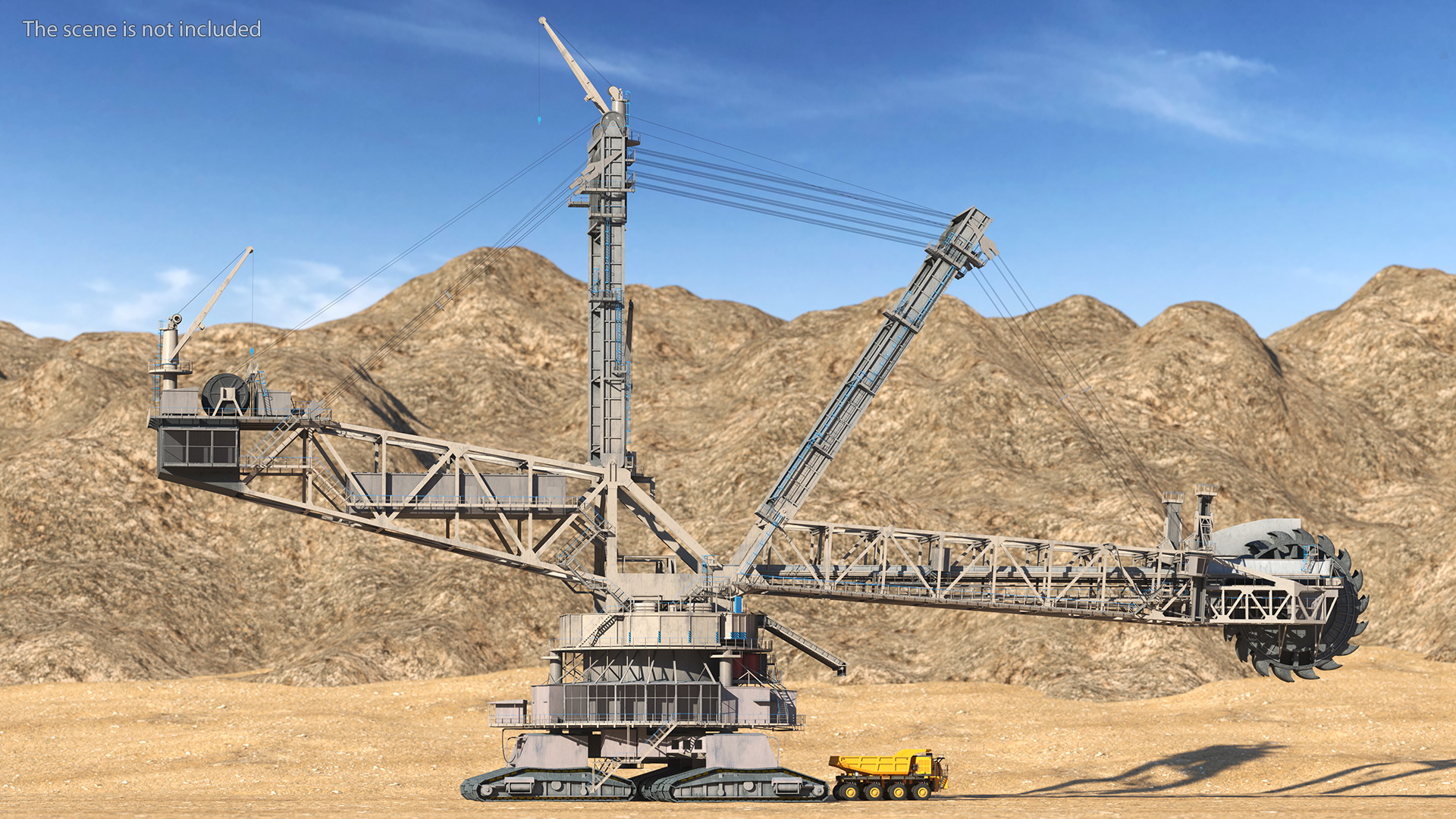 3D model Mining Multi Bucket Wheel Excavator with Mining Truck Rigged