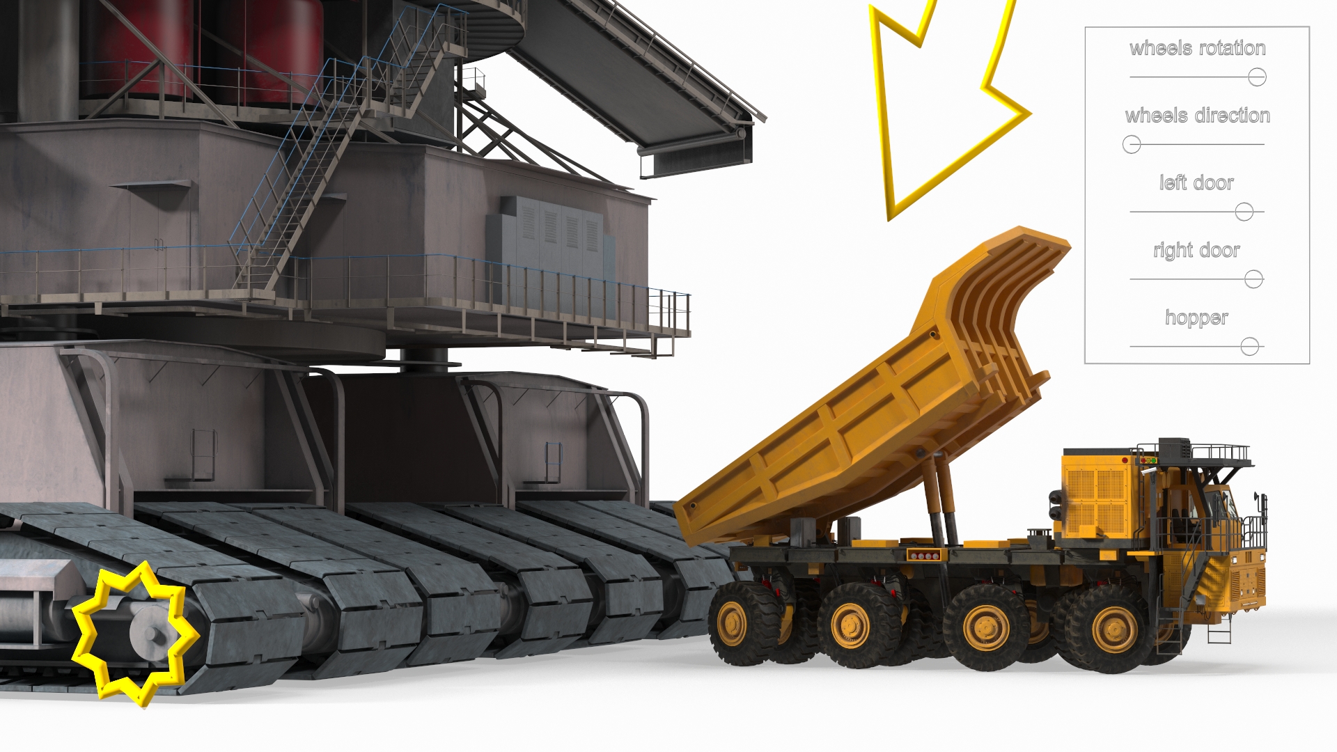 3D model Mining Multi Bucket Wheel Excavator with Mining Truck Rigged