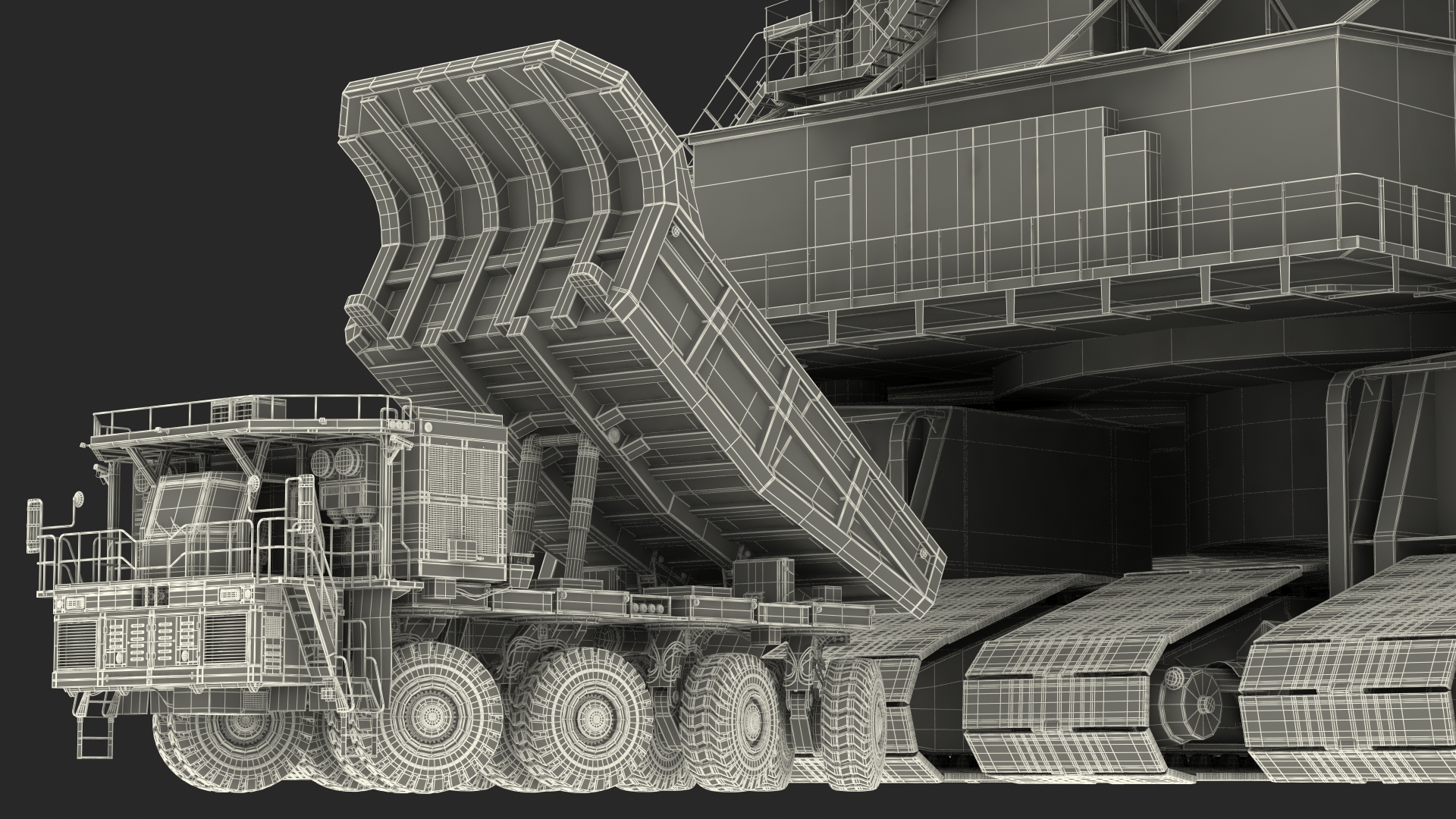 3D model Mining Multi Bucket Wheel Excavator with Mining Truck Rigged