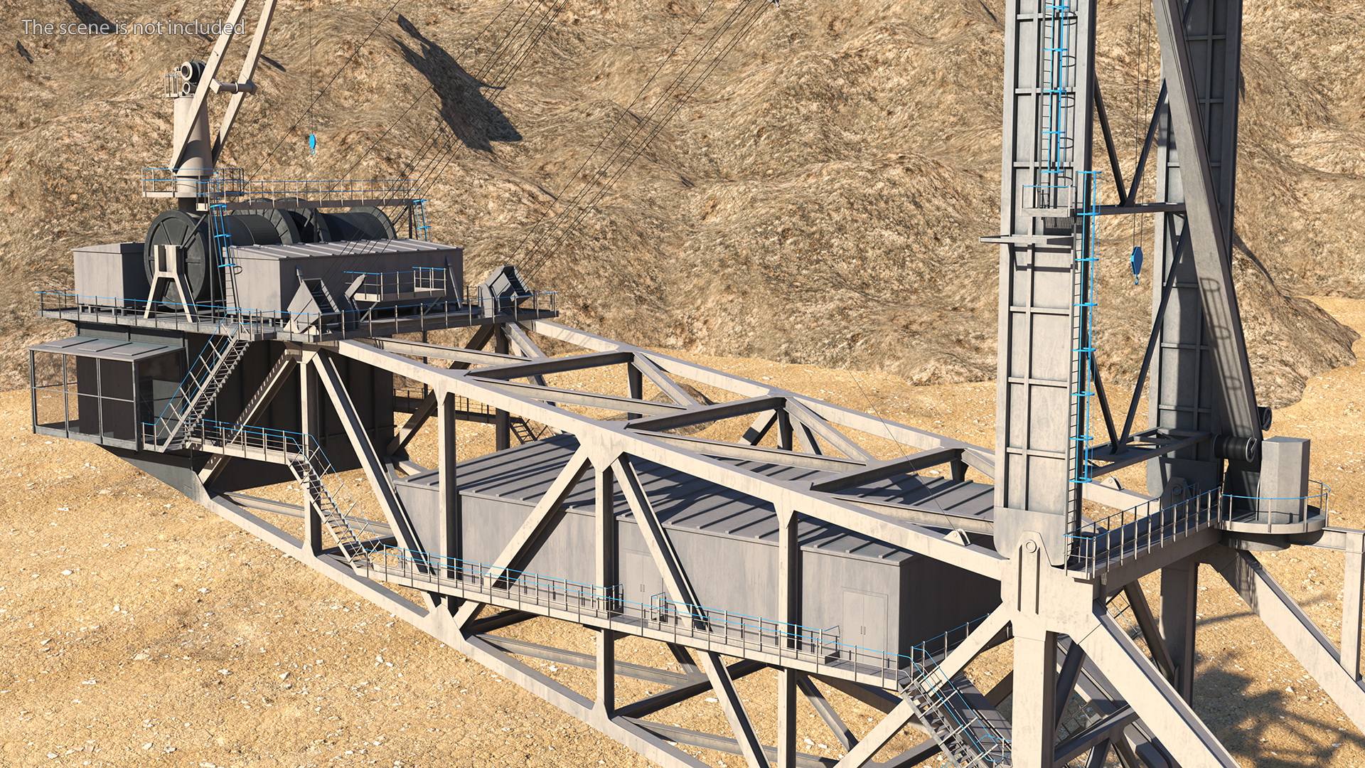 3D model Mining Multi Bucket Wheel Excavator with Mining Truck Rigged