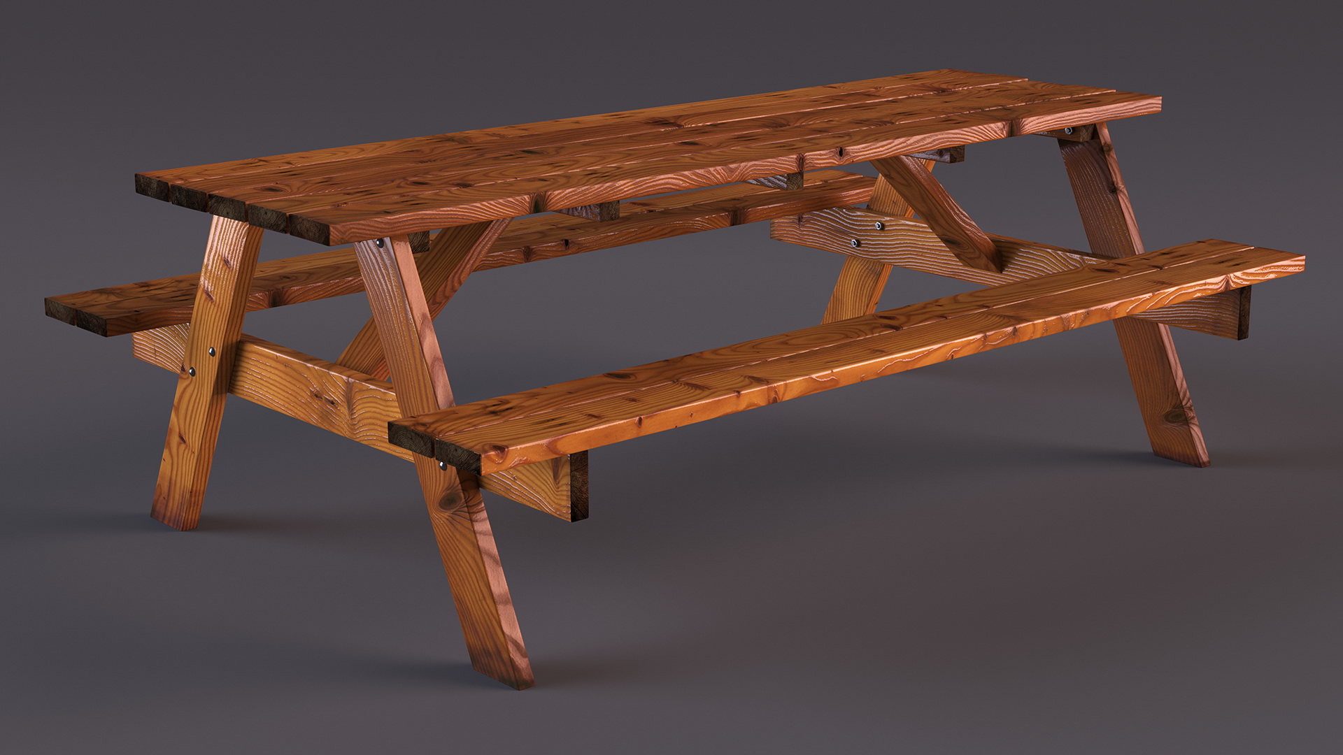 3D Wooden Picnic Table with Attached Benches