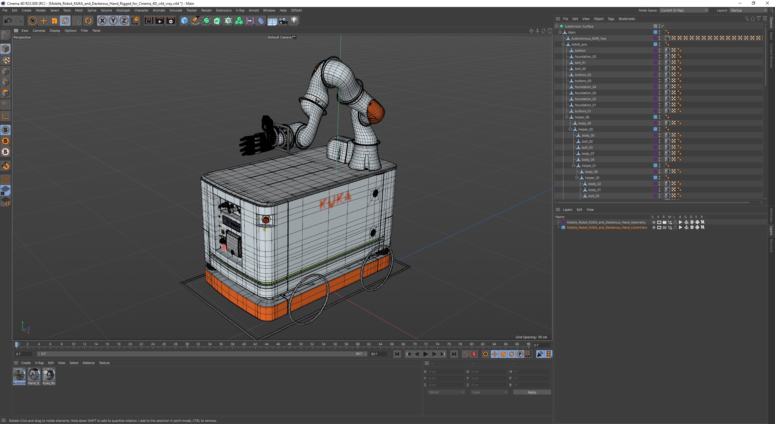 Mobile Robot KUKA and Dexterous Hand Rigged for Cinema 4D 3D