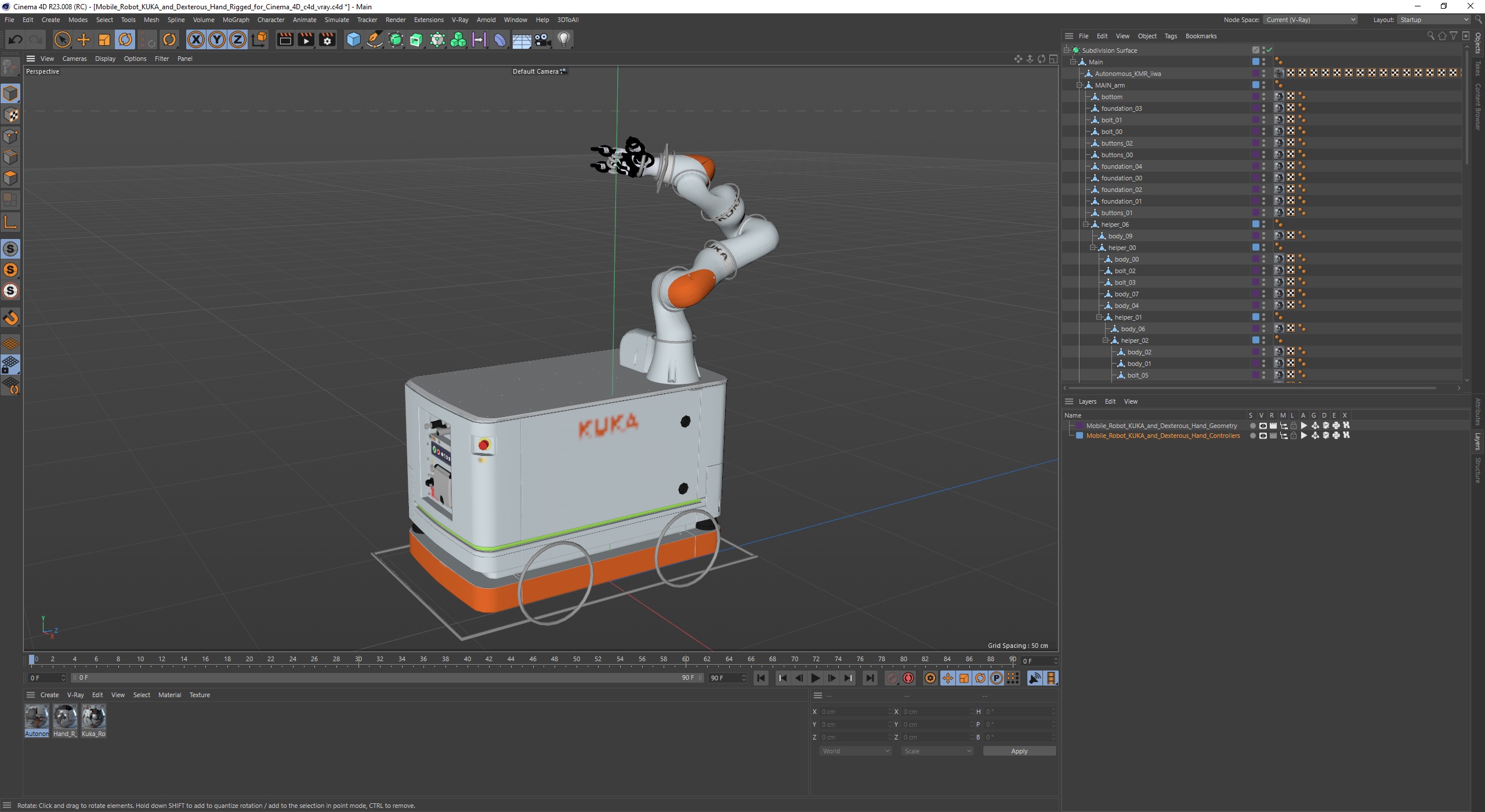 Mobile Robot KUKA and Dexterous Hand Rigged for Cinema 4D 3D