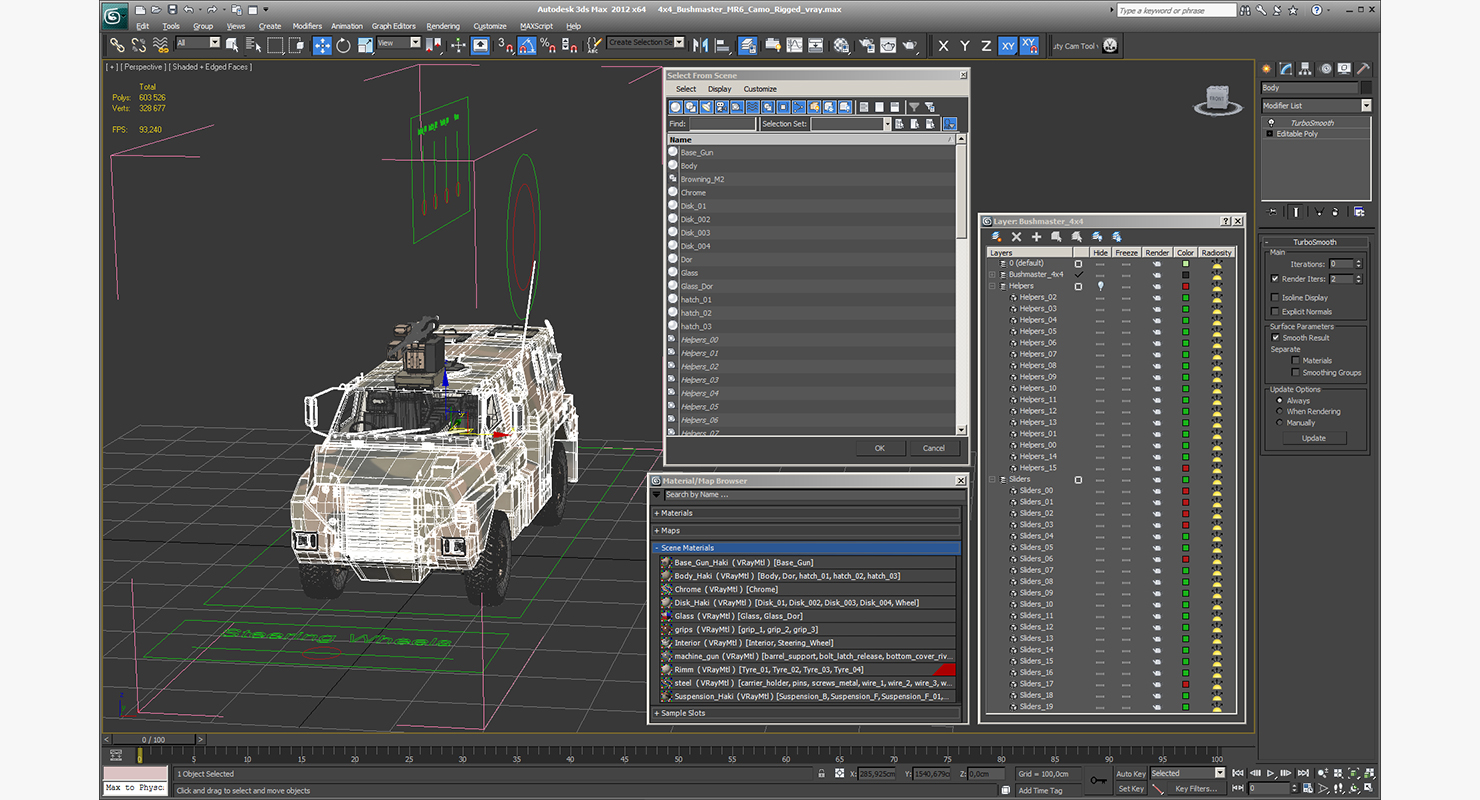 3D model 4x4 Bushmaster MR6 Camo Rigged
