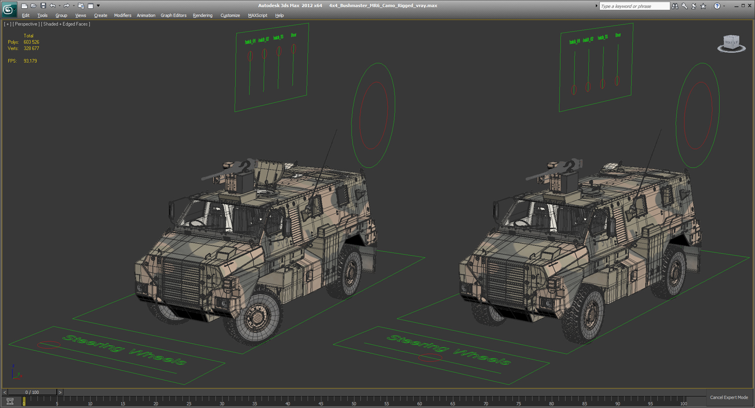 3D model 4x4 Bushmaster MR6 Camo Rigged