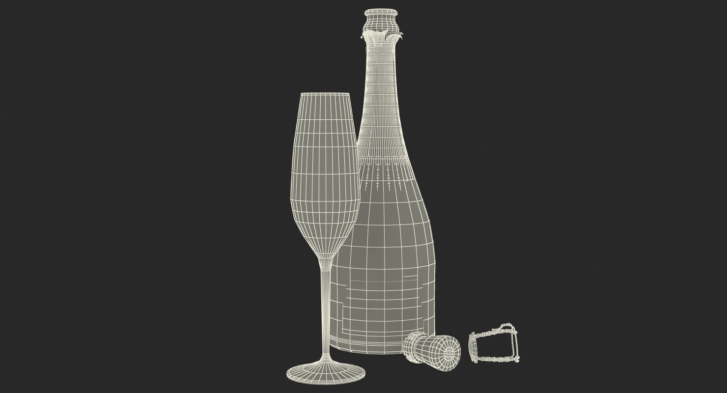 Champagne Bottle Krug Opened With Flute 3D model