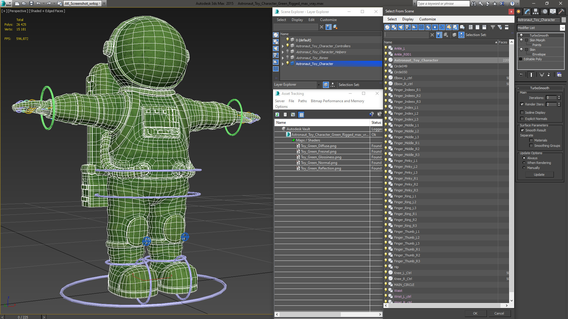 3D Astronaut Toy Character Green Rigged