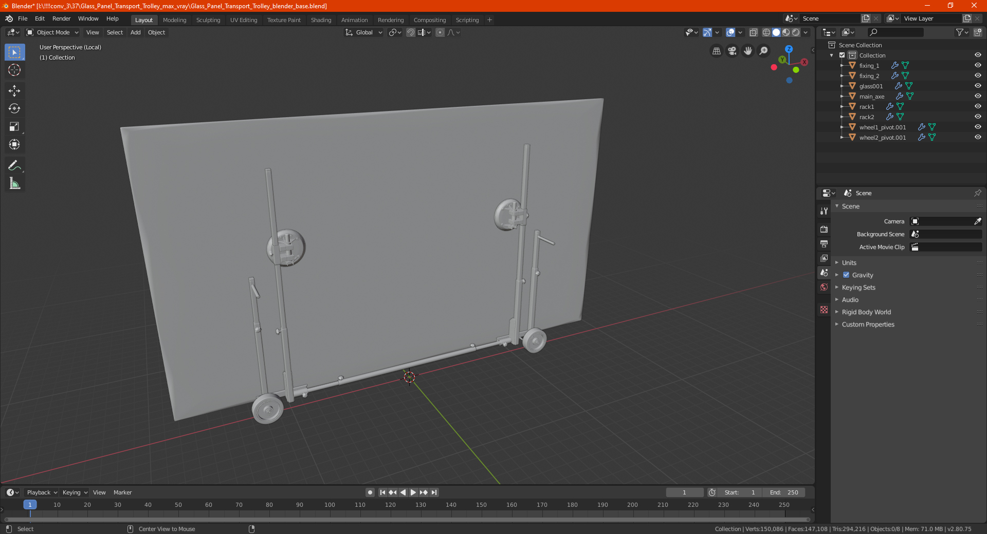 Glass Panel Transport Trolley 3D model