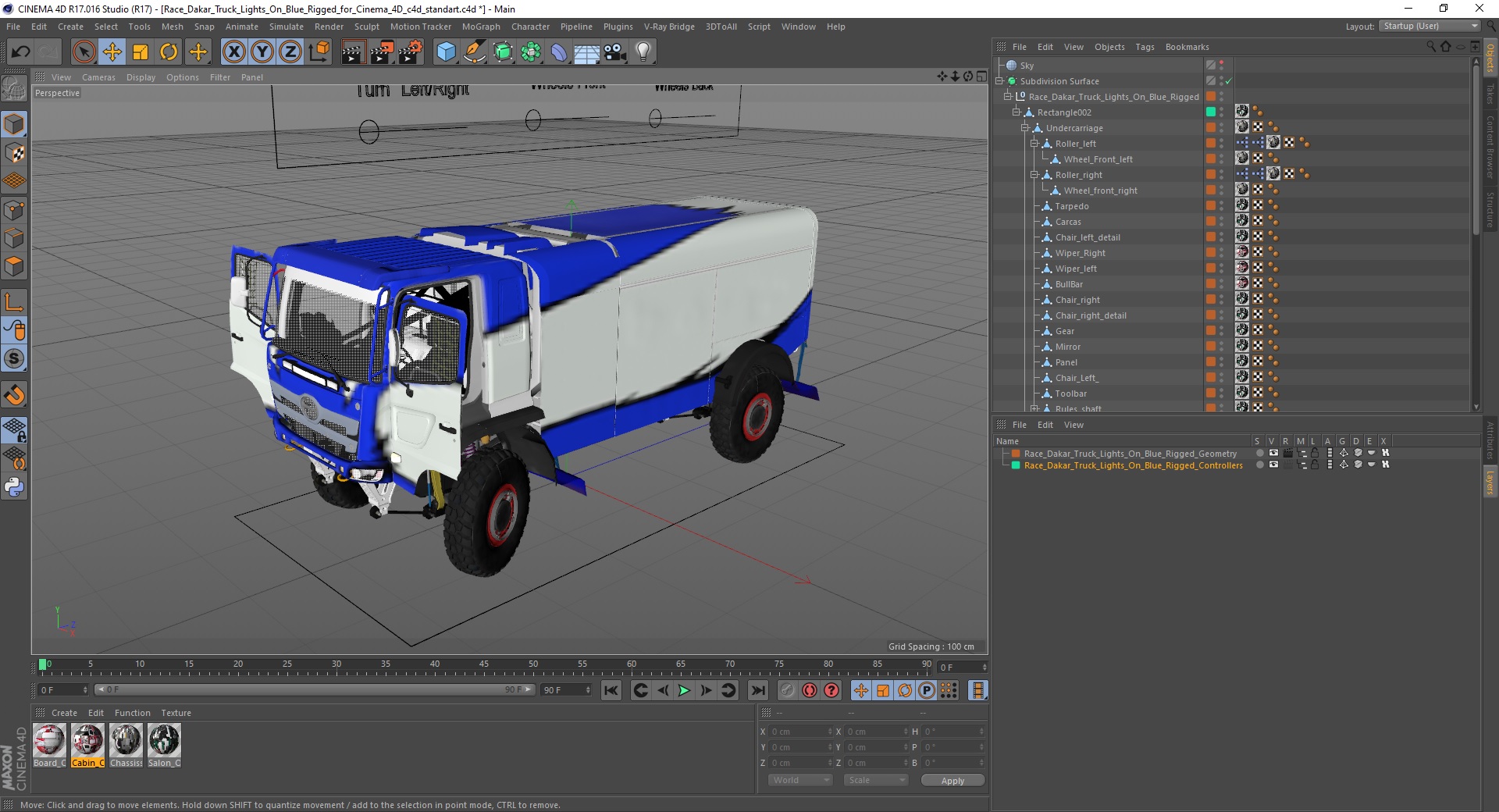 Race Dakar Truck Lights On Blue Rigged for Cinema 4D 3D