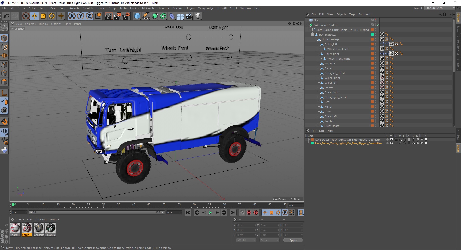 Race Dakar Truck Lights On Blue Rigged for Cinema 4D 3D