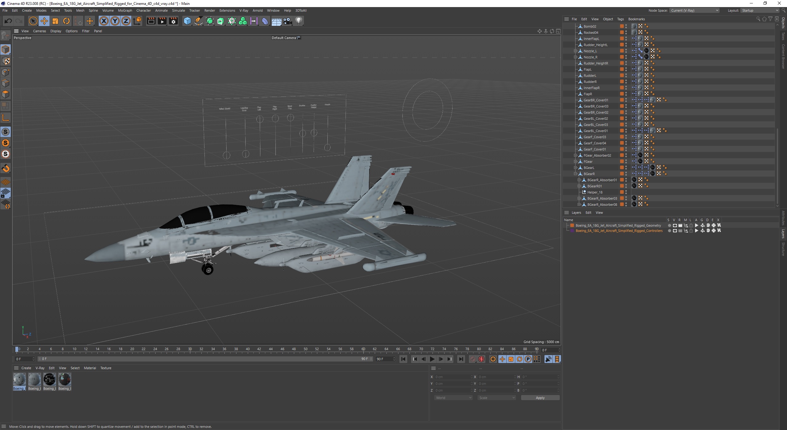 3D Boeing EA 18G Jet Aircraft Simplified Rigged for Cinema 4D model