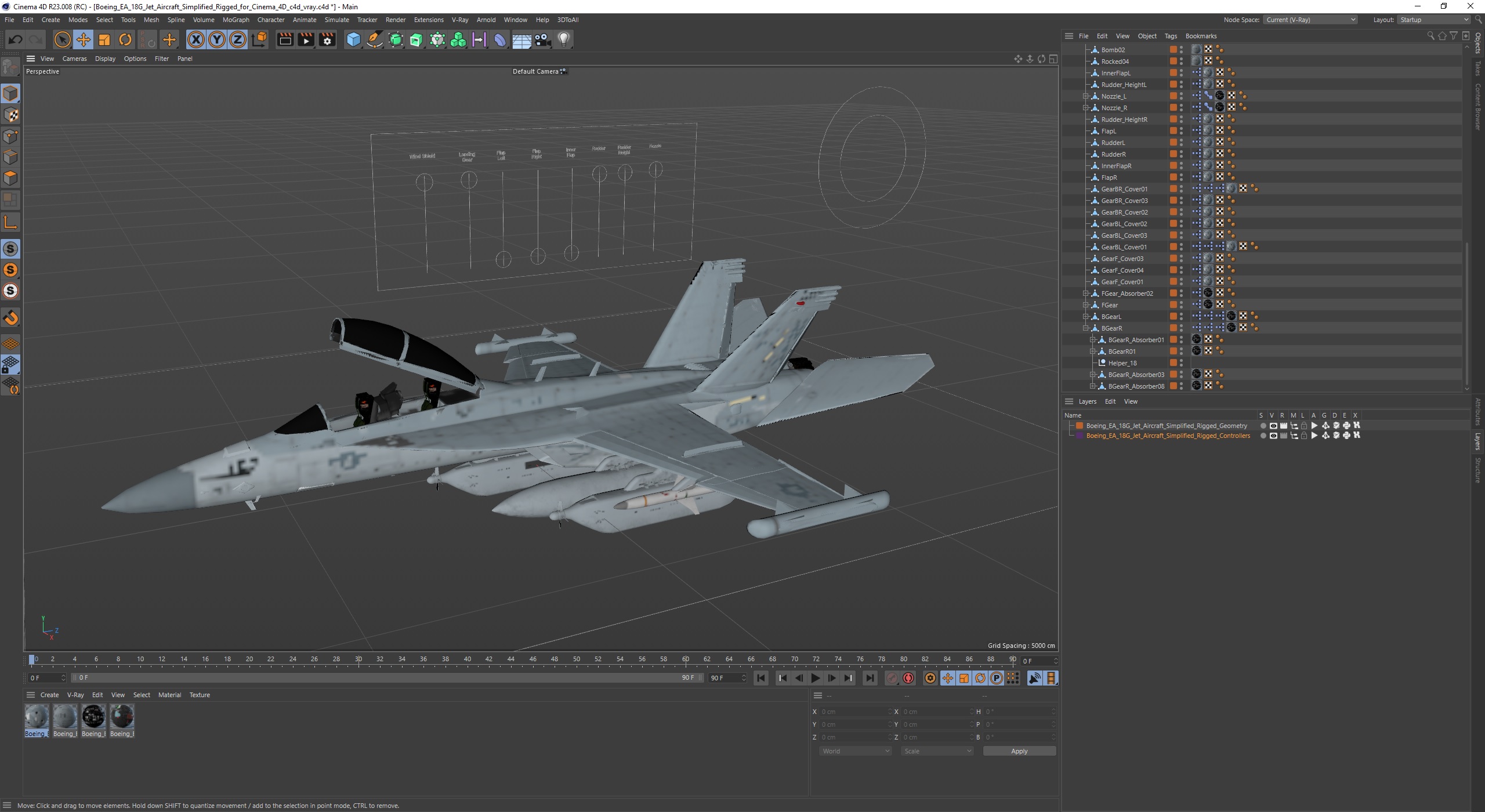 3D Boeing EA 18G Jet Aircraft Simplified Rigged for Cinema 4D model
